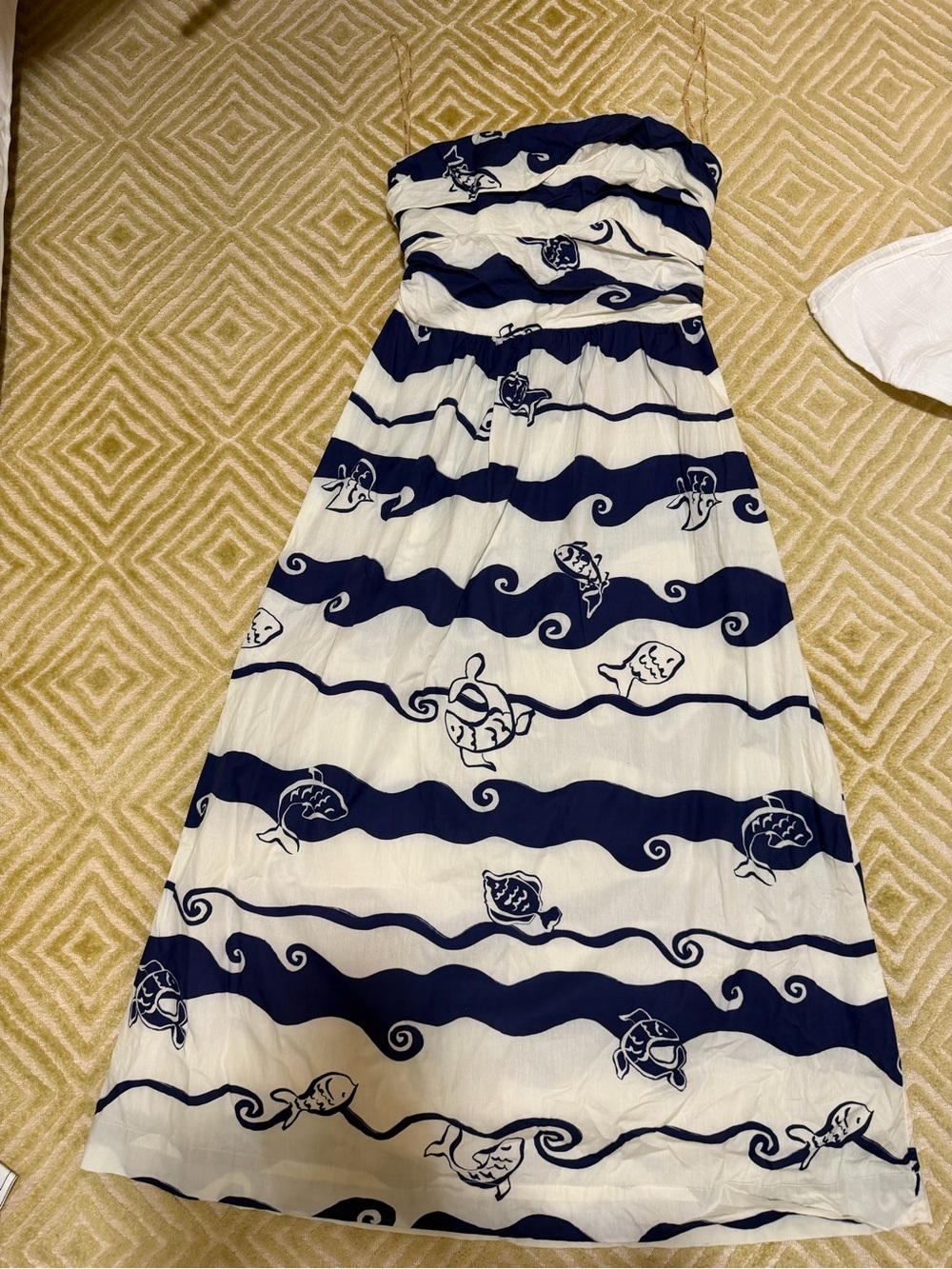 Women’s Navy and White Strapless Nautical Print Dress